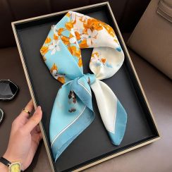 Floral Print Silk Like Square Scarf Set 12 Pcs